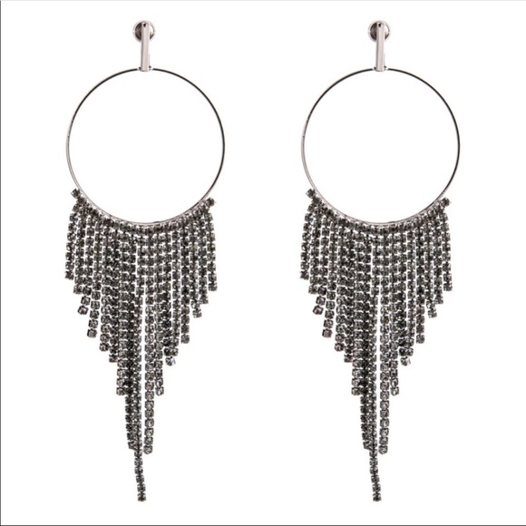Crystal Tassel Hoop Statement Earrings - Picture 7 of 8